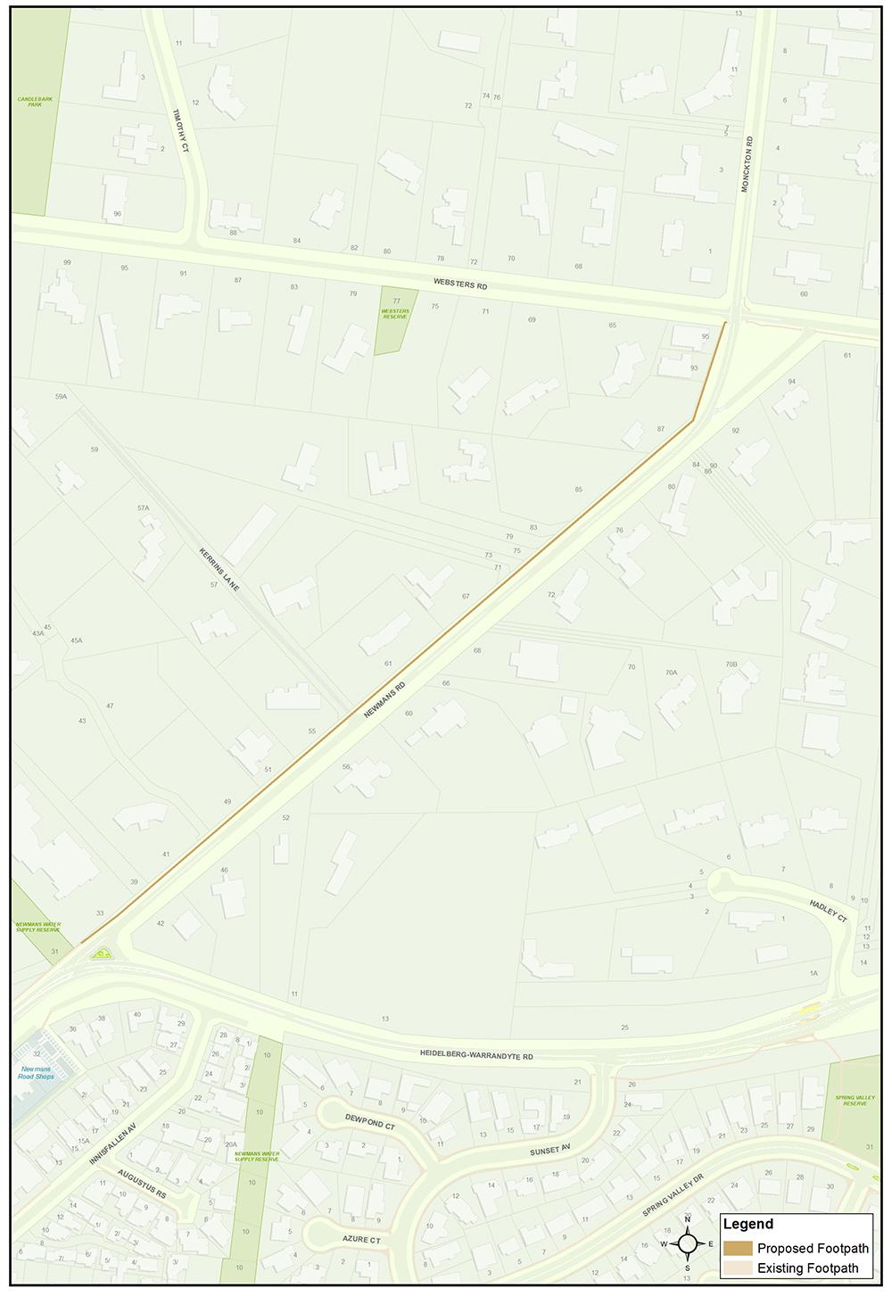 A map showing the location of the proposed footpath construction along Porter Street, Templestowe.