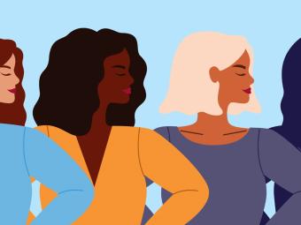 IWD banner showing illustration of four women of diverse backgrounds